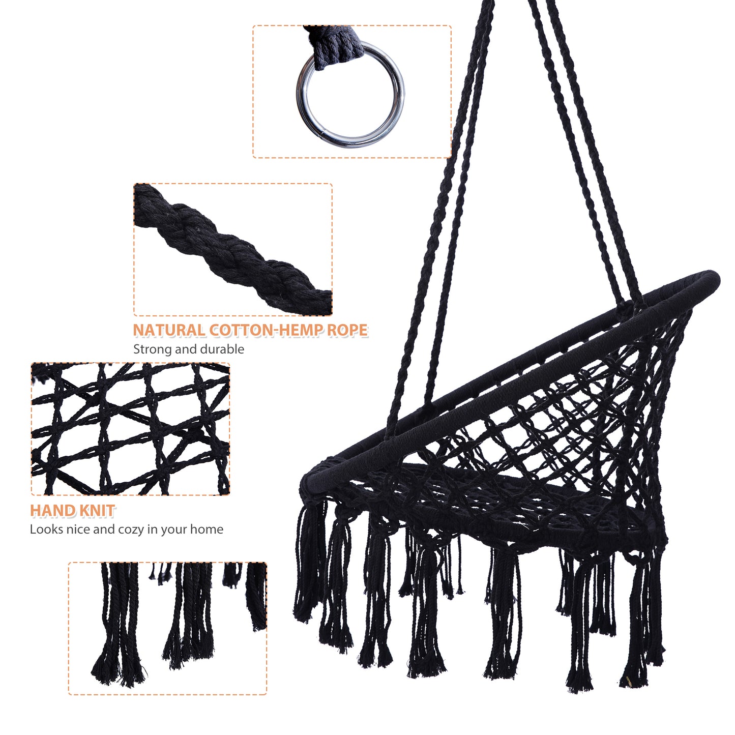 Black Hanging Hammock Chair Macrame Swing