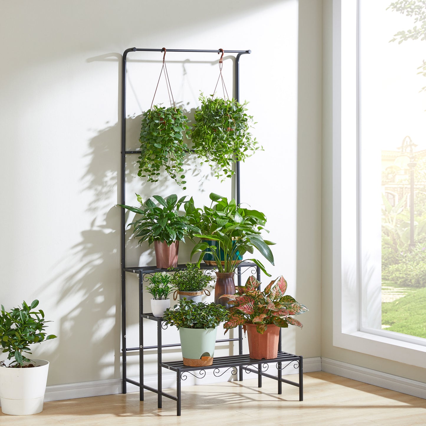 3-Tier Plant Stand with Hanging Rod