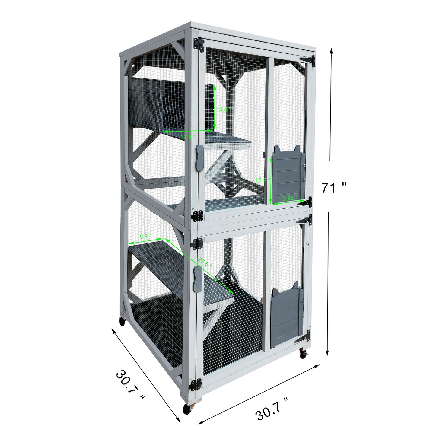 31" Wooden Catio Outdoor Cat Enclosure with Wheels