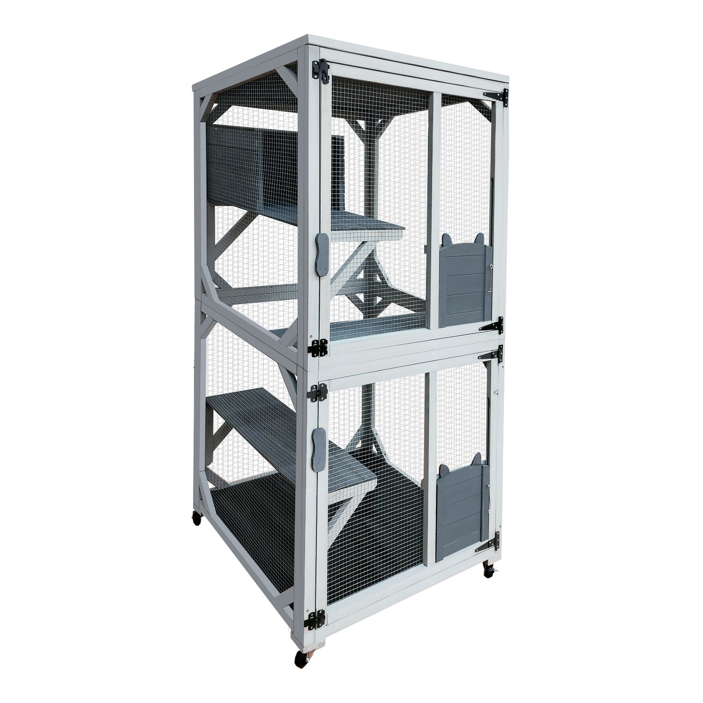 31" Wooden Catio Outdoor Cat Enclosure with Wheels