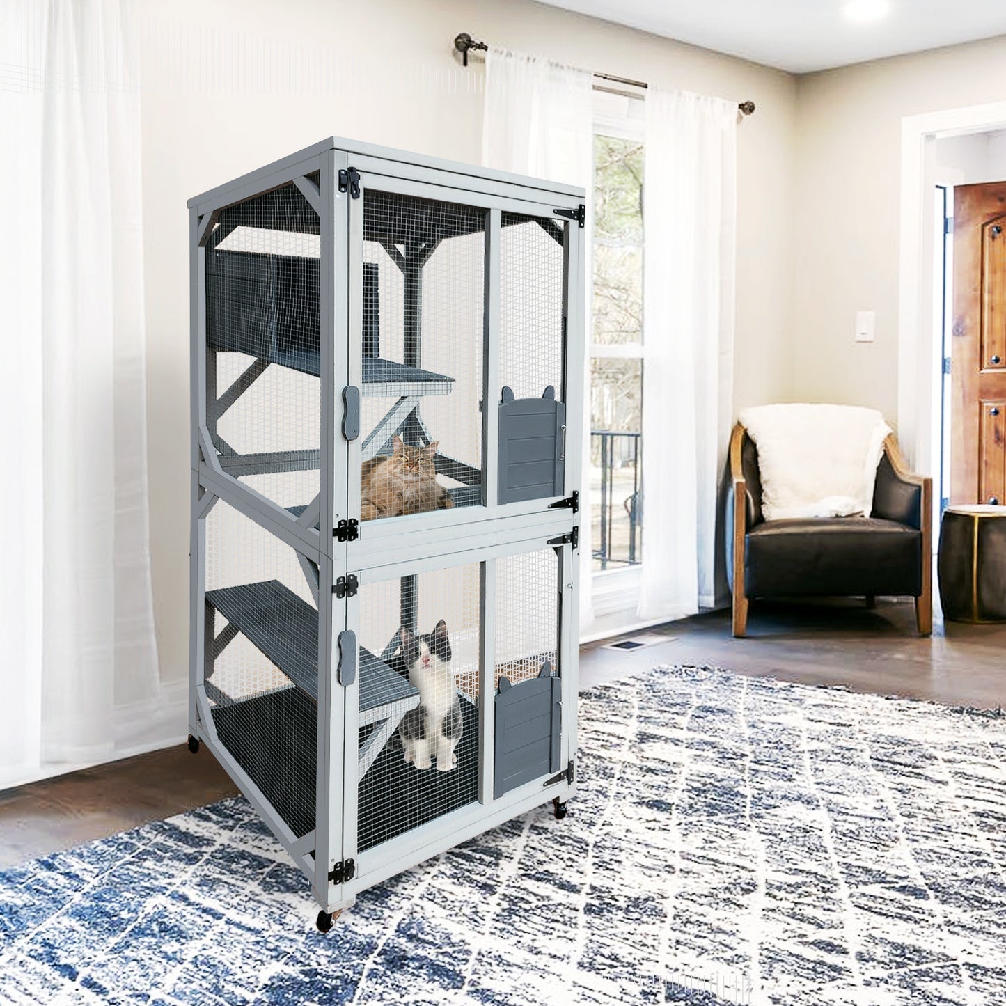 31" Wooden Catio Outdoor Cat Enclosure with Wheels