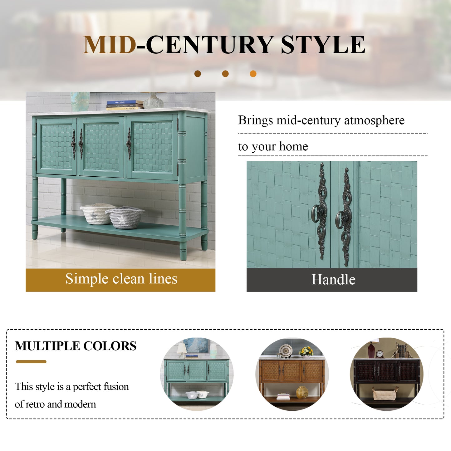 Green Console Table with Marble-Look Top for Any Room