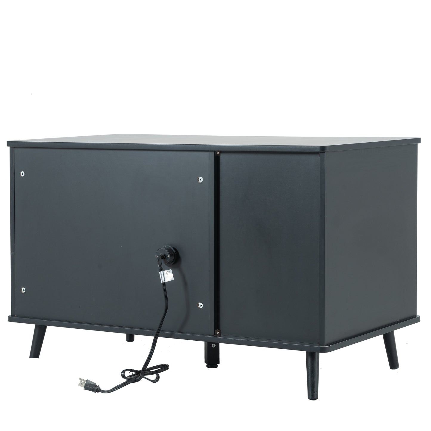 Cat Litter Box Furniture with Hidden Plug, 3 Doors, Walnut and Black