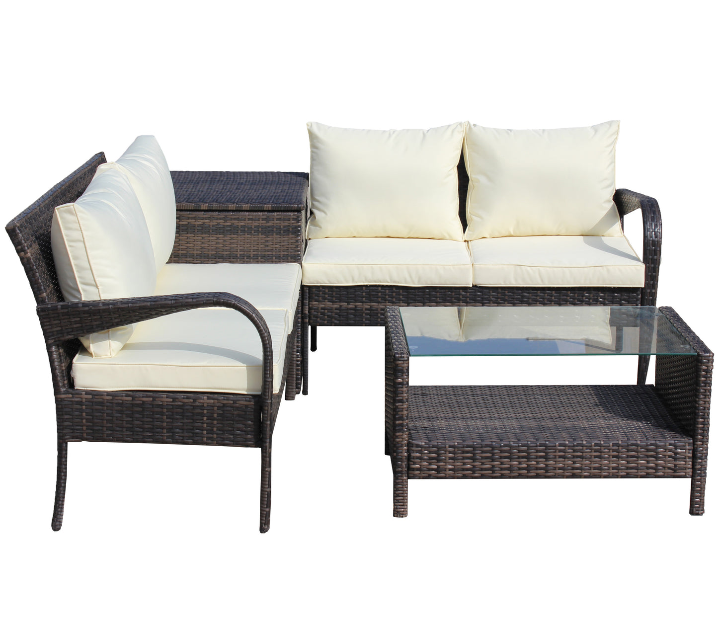 4 Piece Patio Sectional Outdoor Furniture Sofa Set with Storage Box