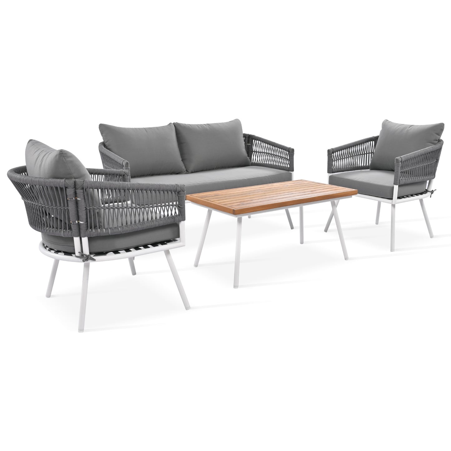Grey 4-Piece Boho Rope Patio Furniture Set