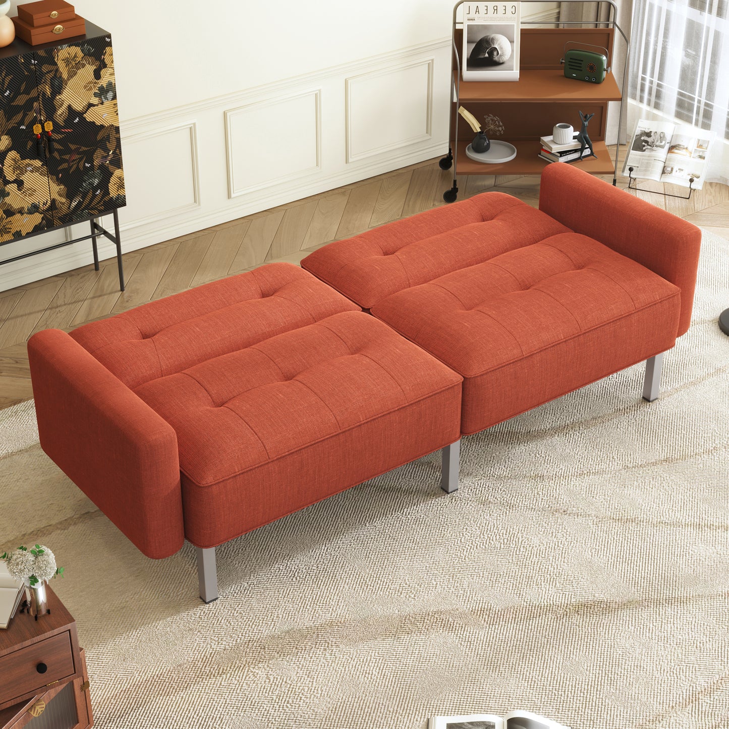 Linen Convertible Sofa Bed, Rust