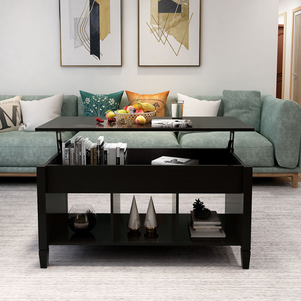 Lift Top Storage Coffee Table-Black