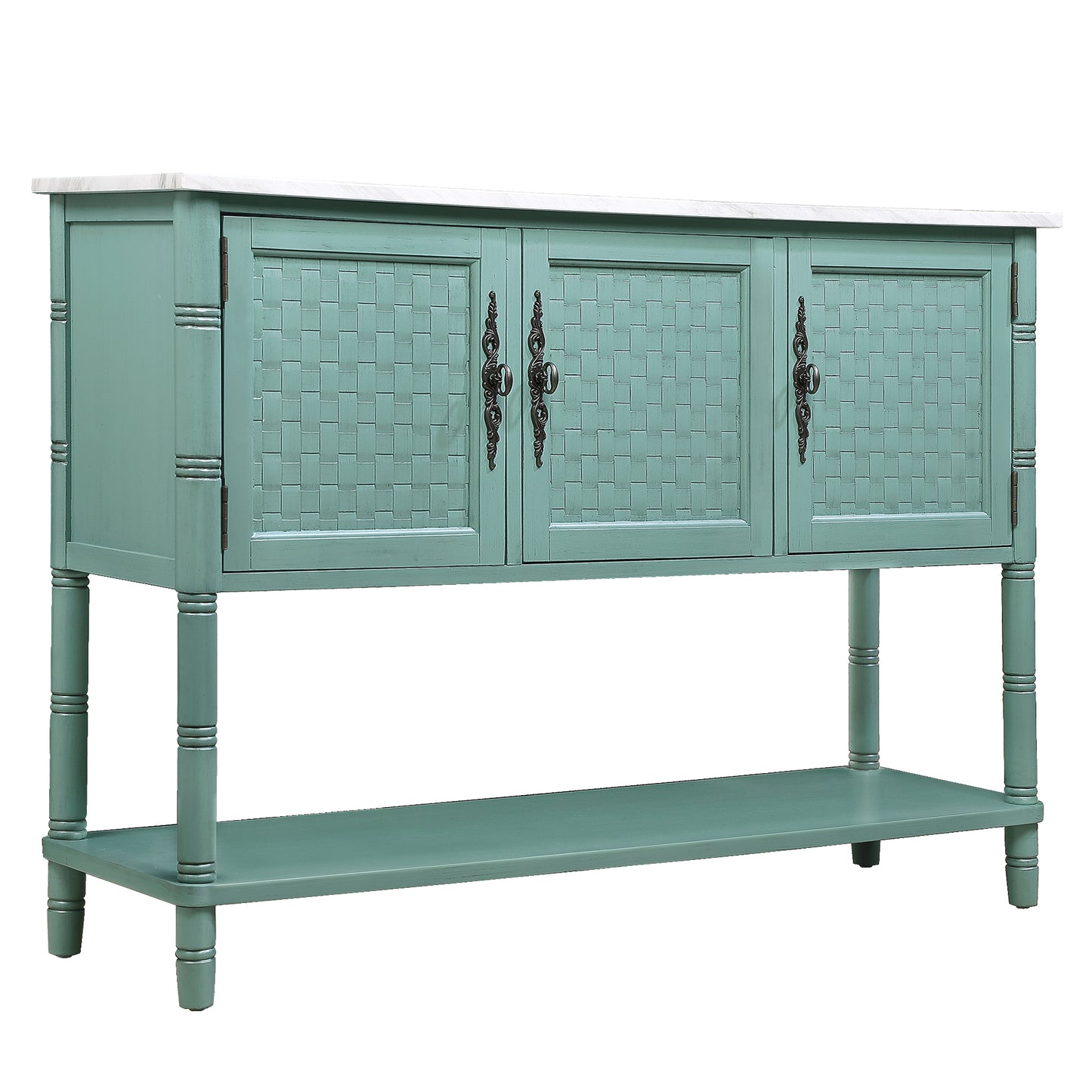 Green Console Table with Marble-Look Top for Any Room