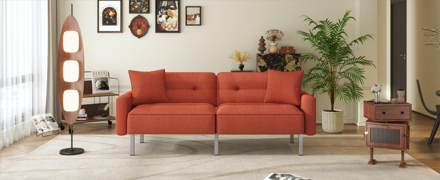 Linen Convertible Sofa Bed, Rust