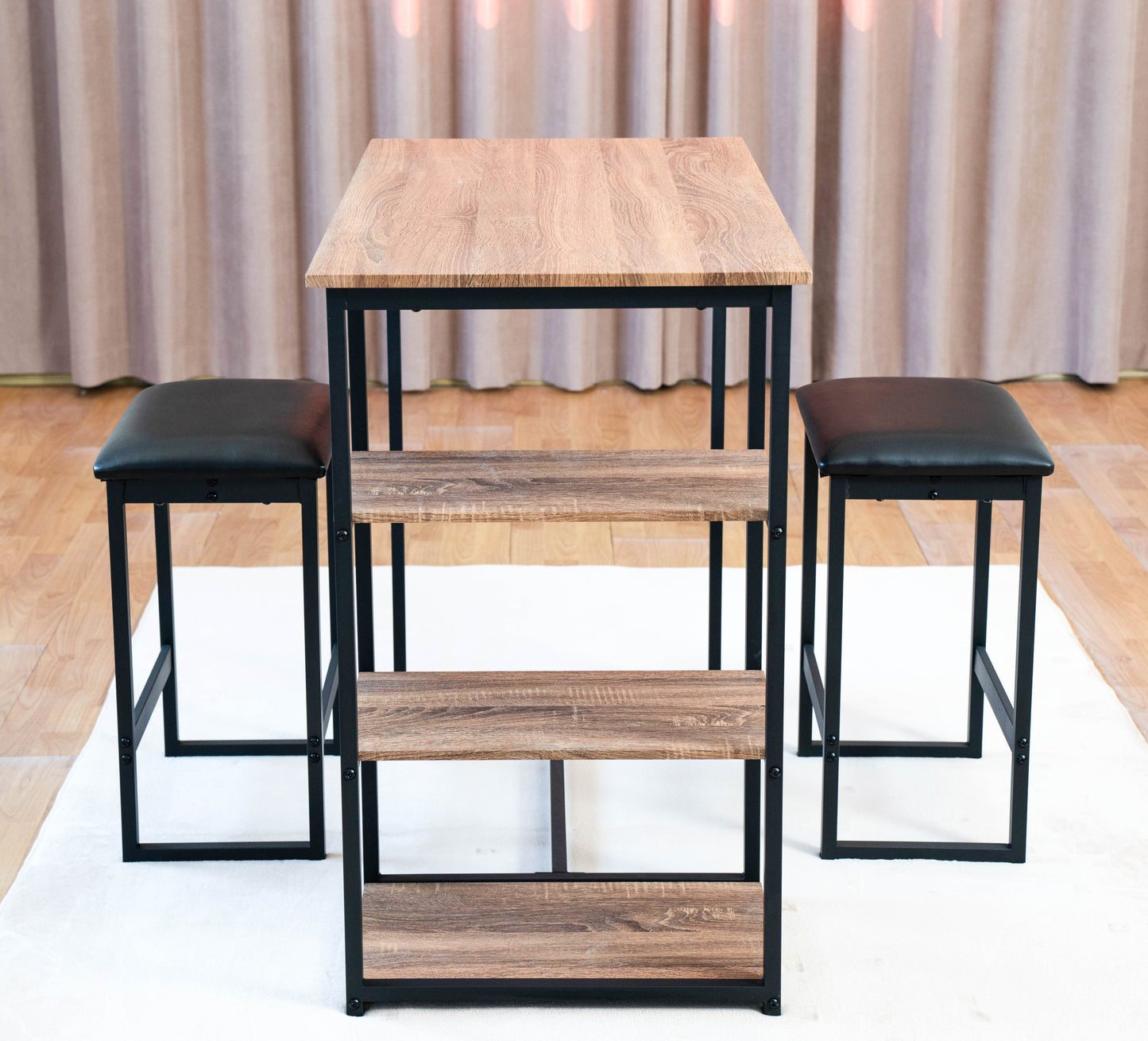 3-Piece Counter-height Table and Stool Set with Shelves
