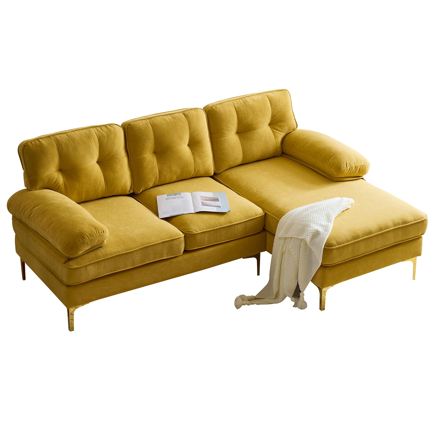 83" Modern Sectional L-Shaped Yellow Sofa