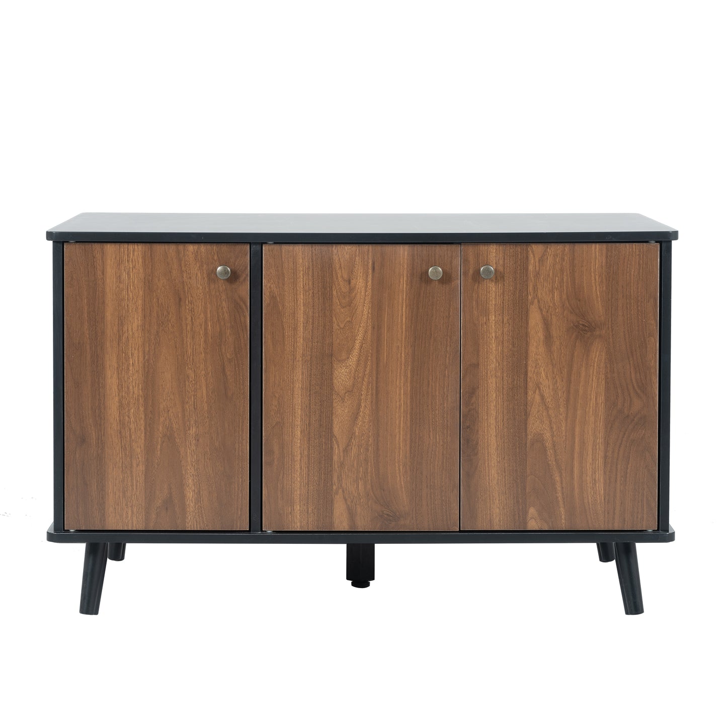Cat Litter Box Furniture with Hidden Plug, 3 Doors, Walnut and Black