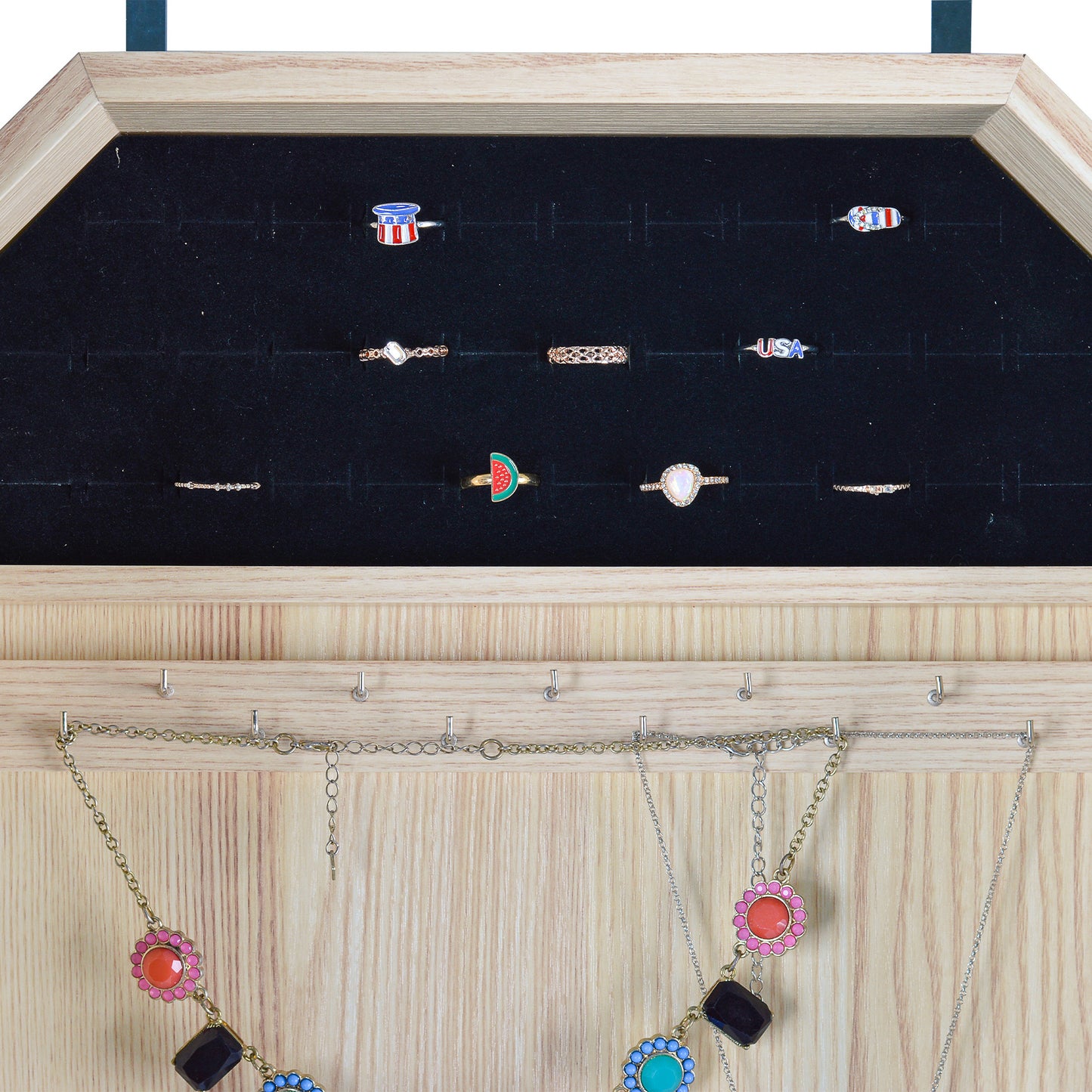 Hanging Mirror with Jewelry Storage Wood Finish