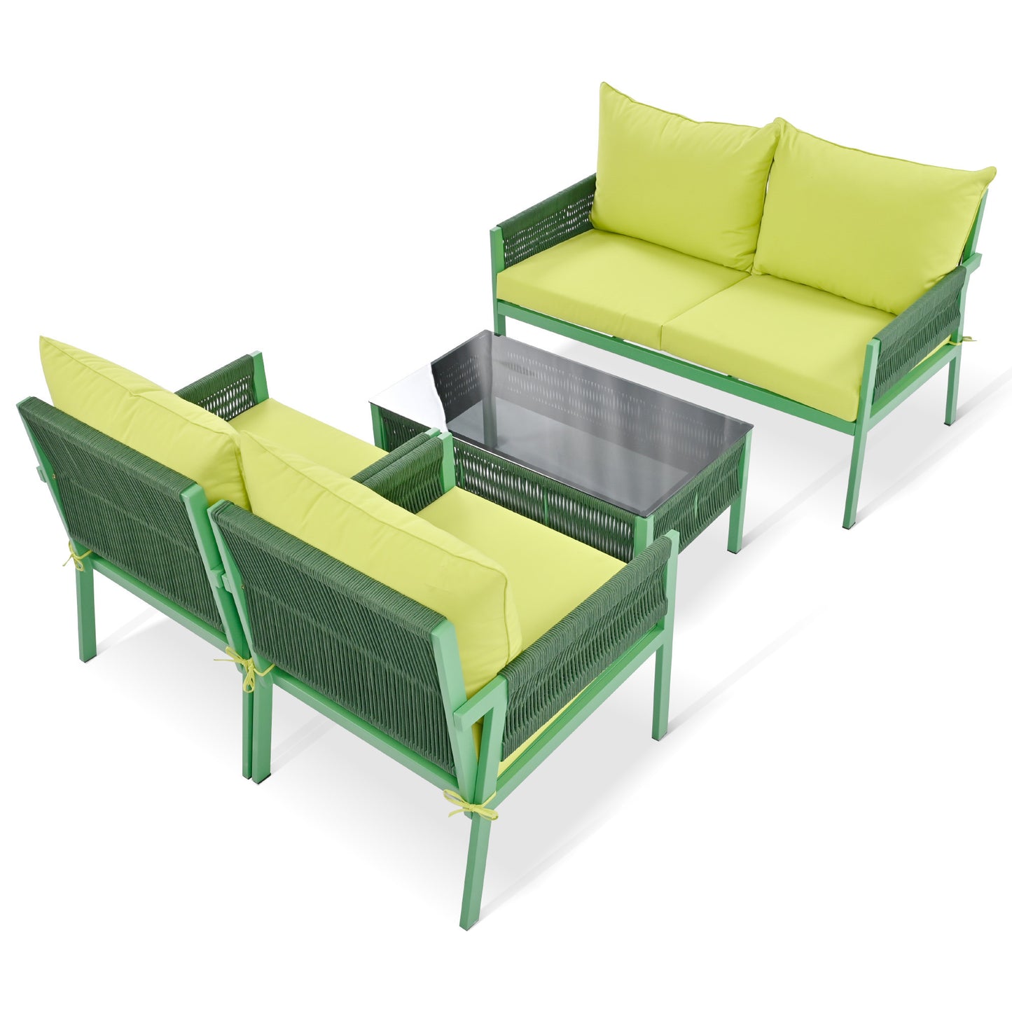 4-Piece Green Rope Patio Furniture Set