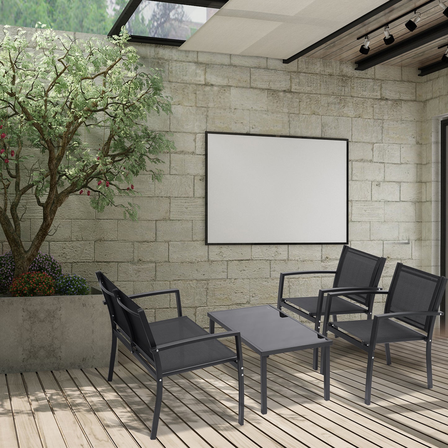 4 Piece Patio Conversation Set, Black