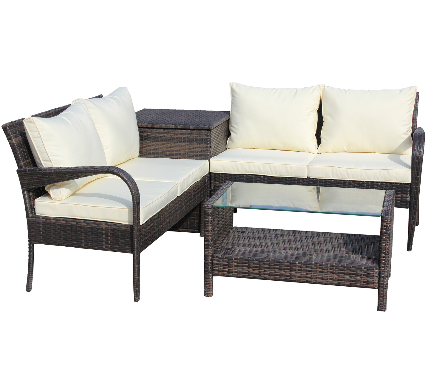 4 Piece Patio Sectional Outdoor Furniture Sofa Set with Storage Box