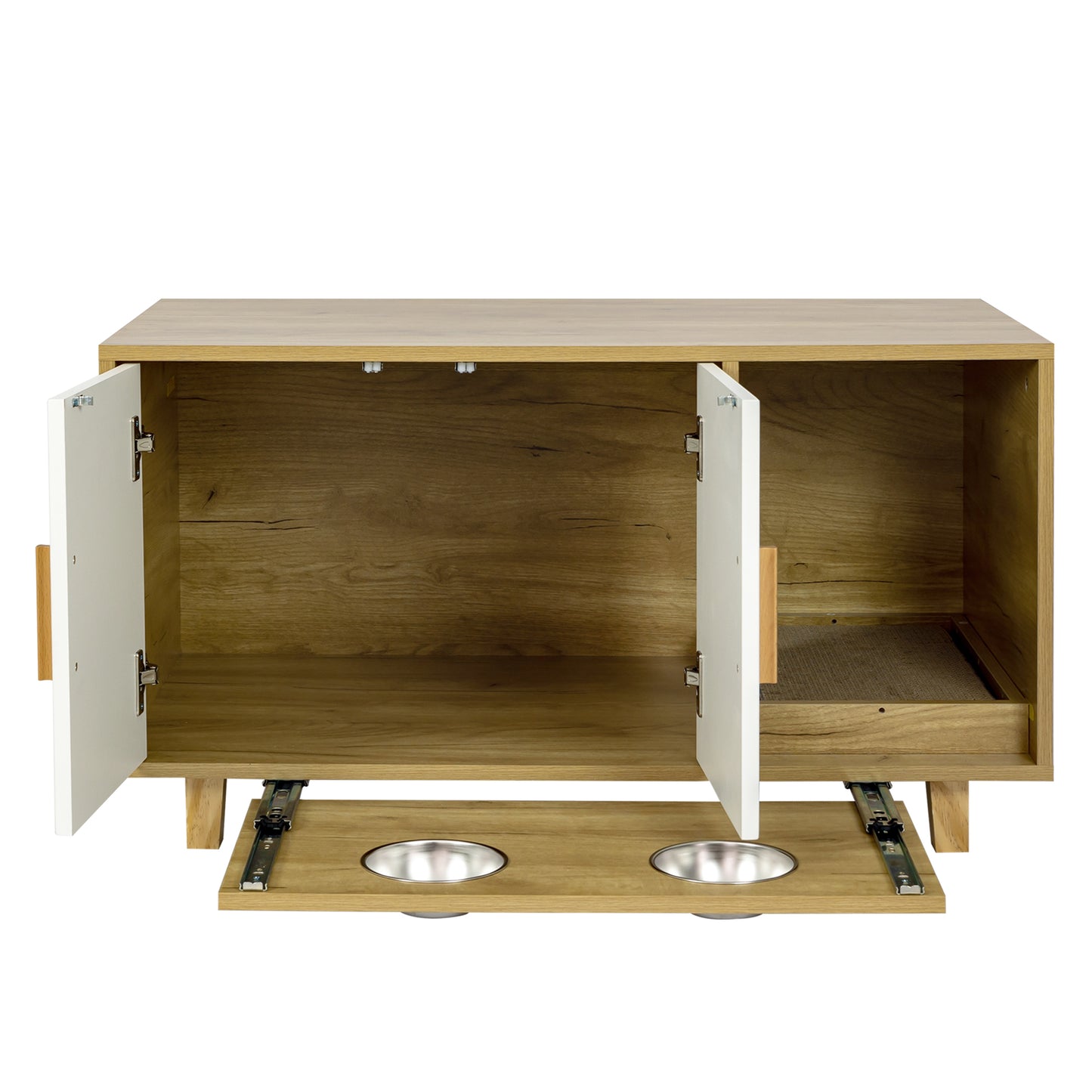Extra Large Cat Litter Box Enclosure Houses with Cat Food Bowls and Scratch Pad