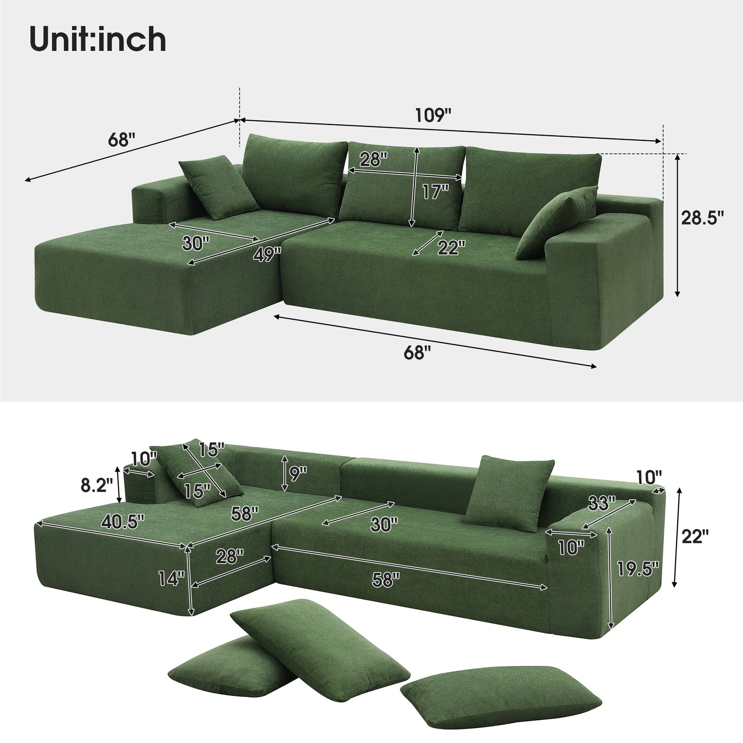 Green Modular Minimalist Sectional Sofa