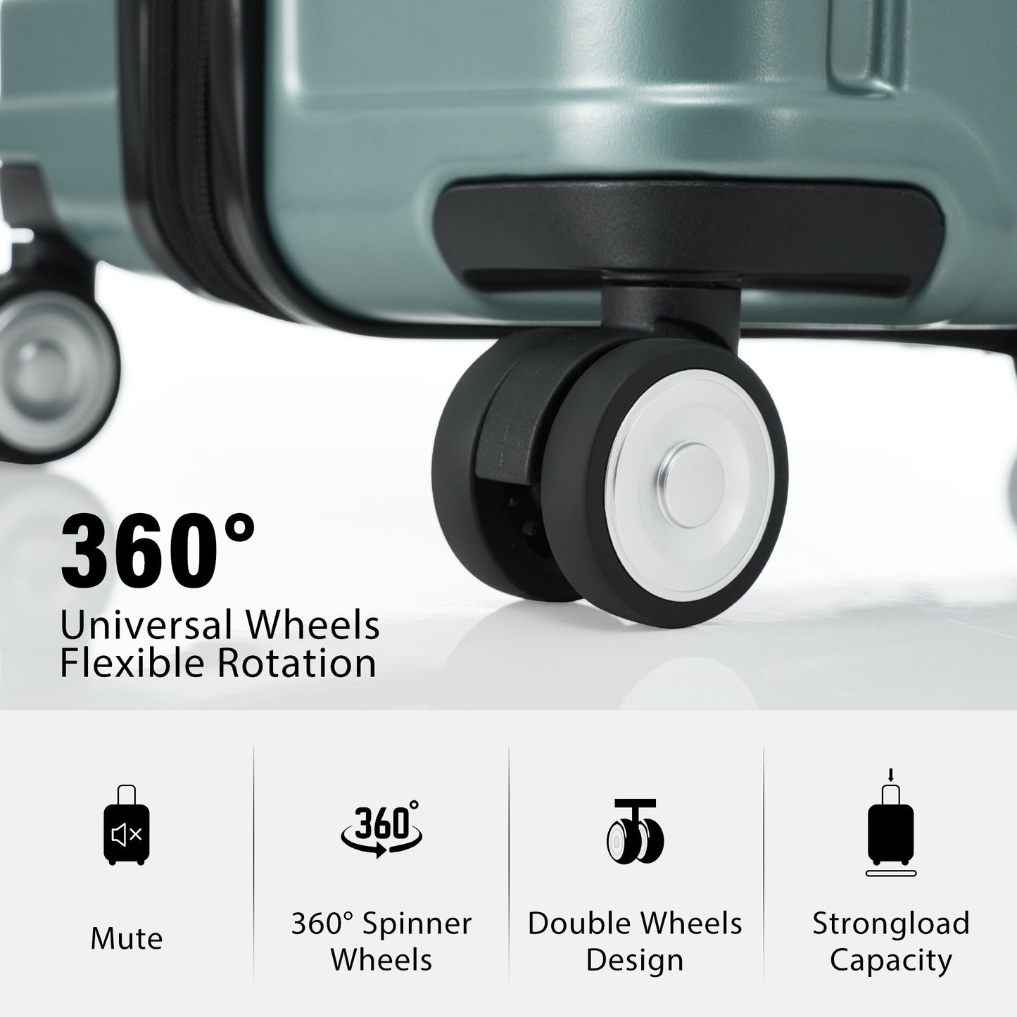 Luggage Light Green Set 3 Pieces, Expandable Spinner Suitcases with TSA Lock
