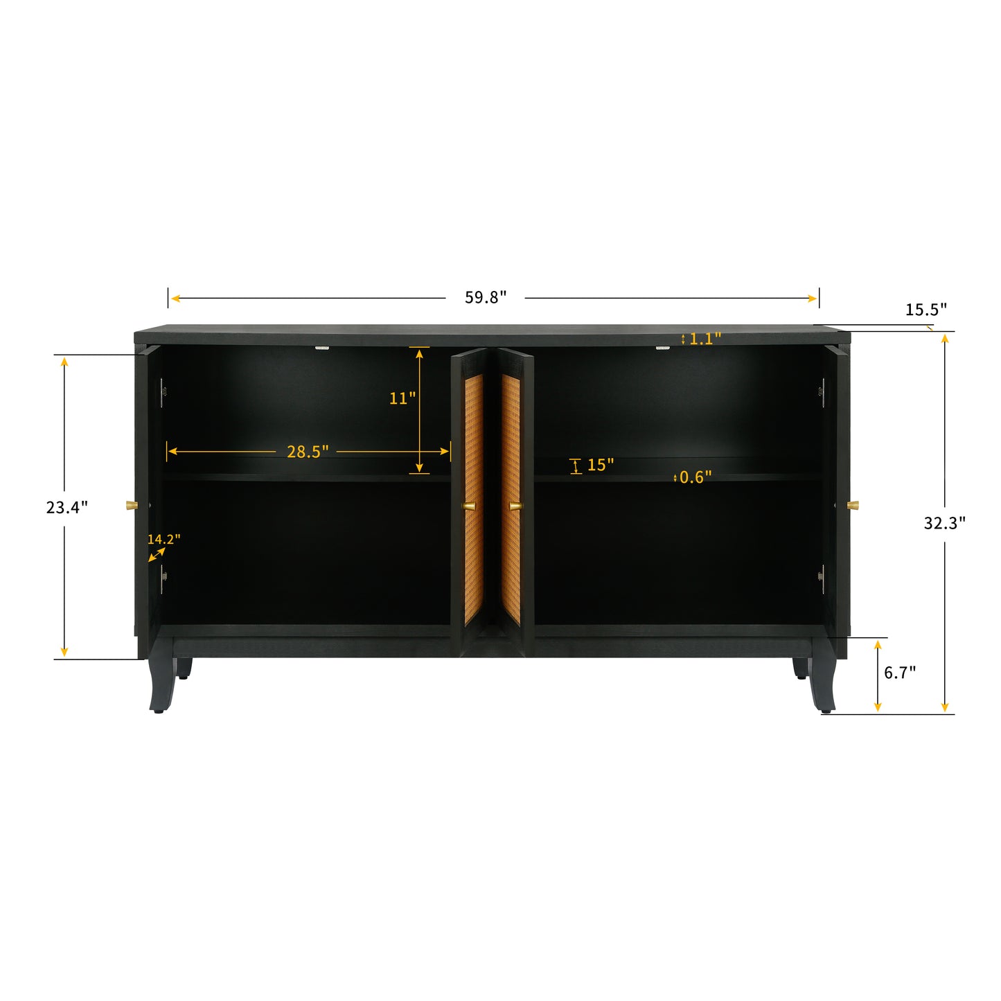Handcrafted Rattan Sideboard Buffet Cabinet in Black