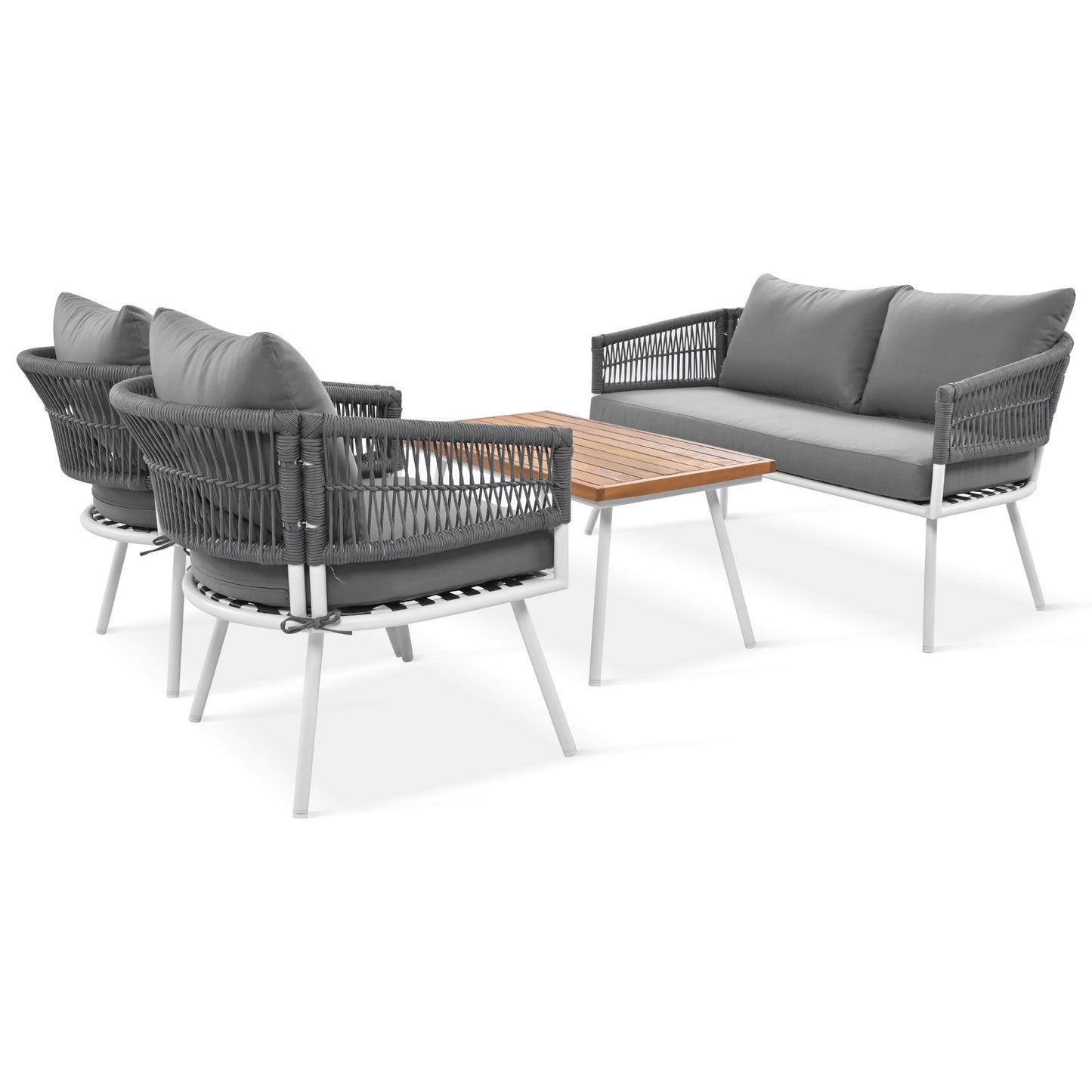 Grey 4-Piece Boho Rope Patio Furniture Set