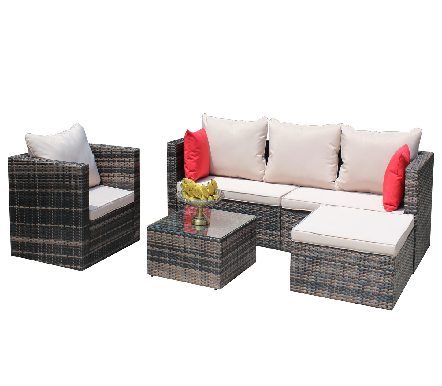 Rattan Patio Furniture 4-Piece Set with Sectional Sofa