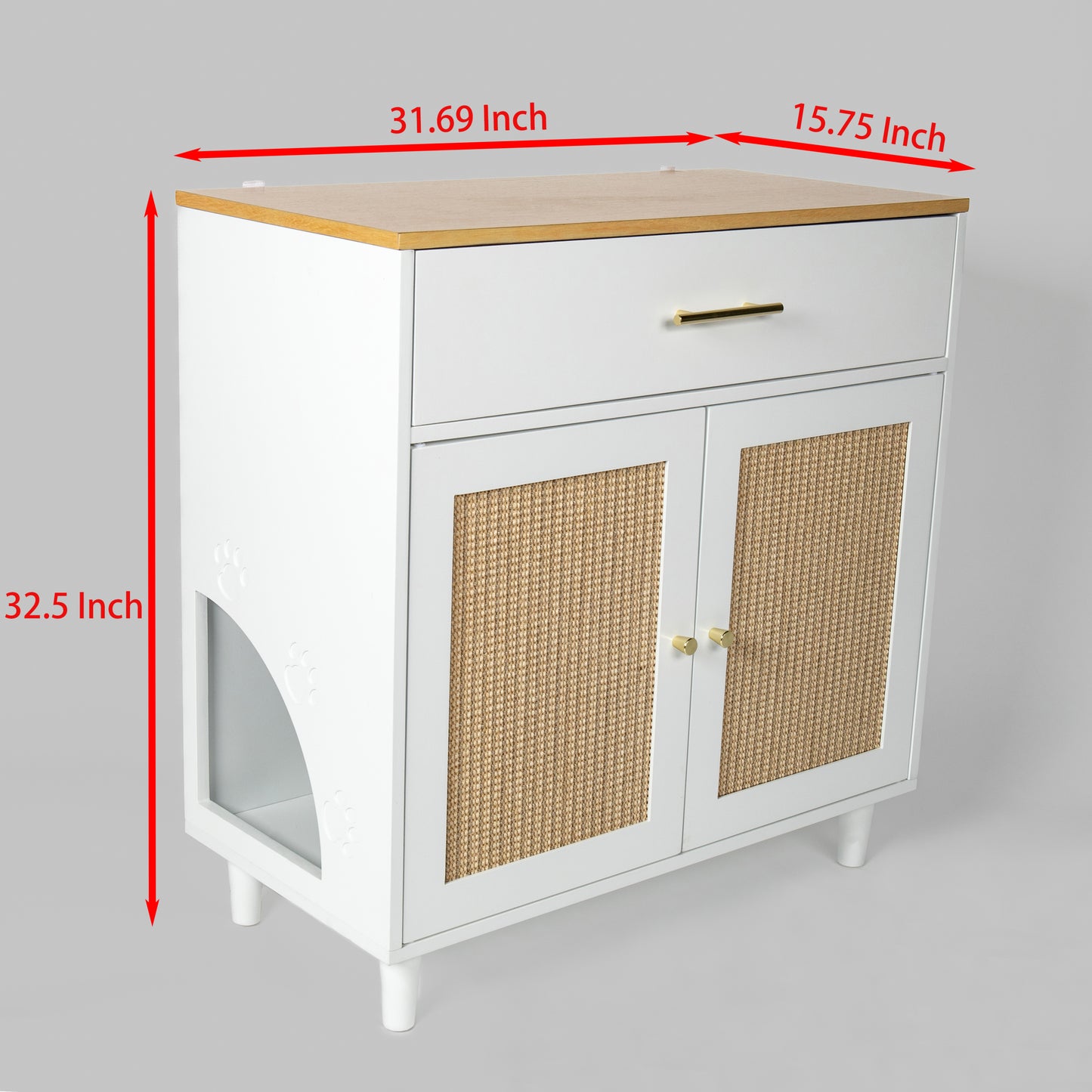 Cat Litter Box Enclosure, White with Scratch Pad Doors