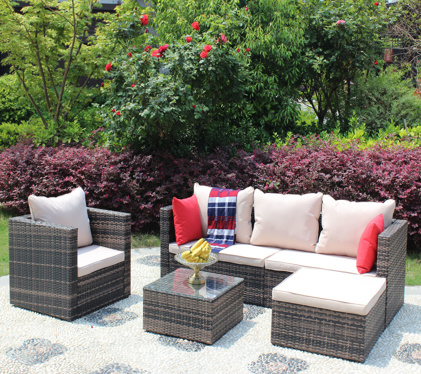 Rattan Patio Furniture 4-Piece Set with Sectional Sofa