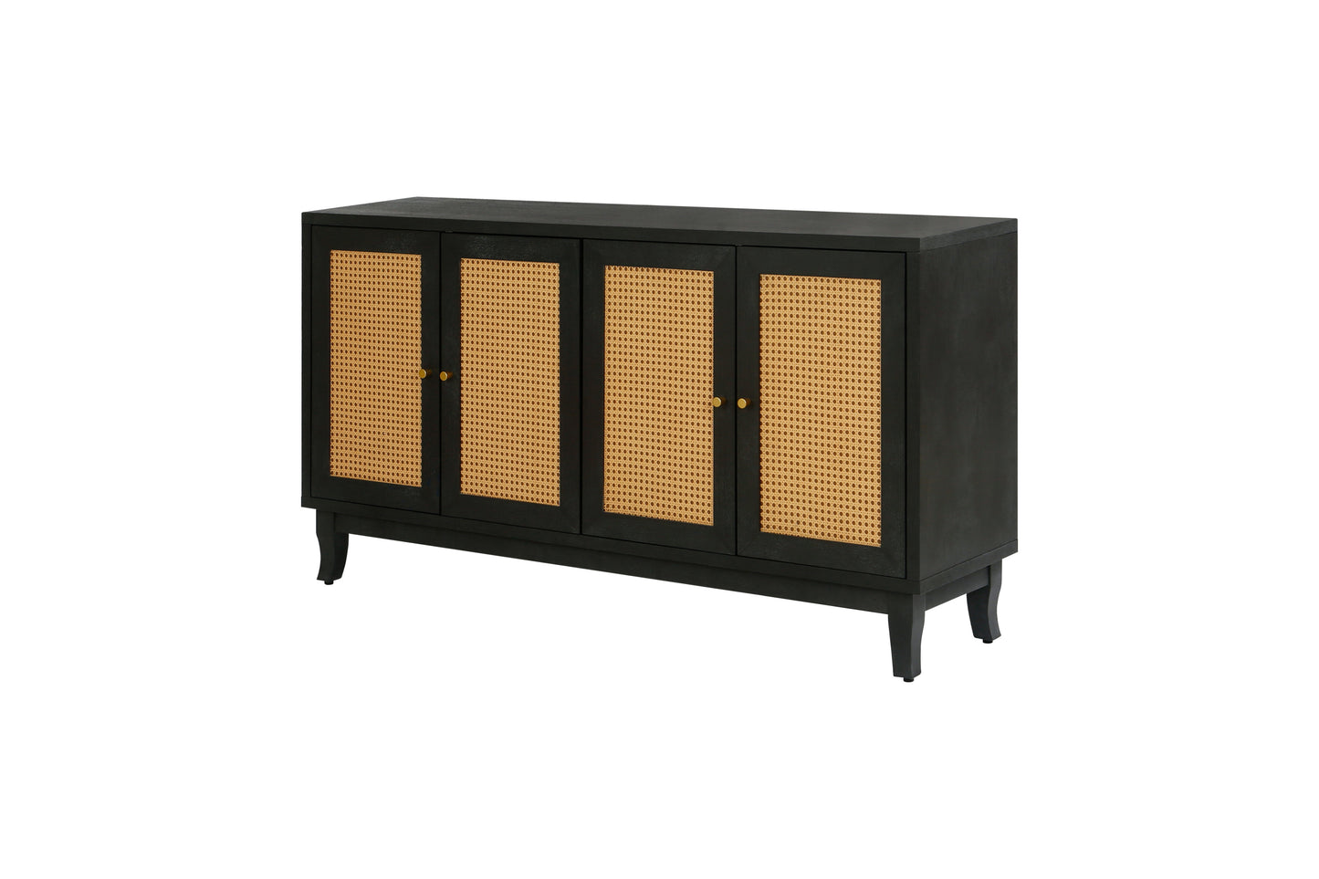 Handcrafted Rattan Sideboard Buffet Cabinet in Black