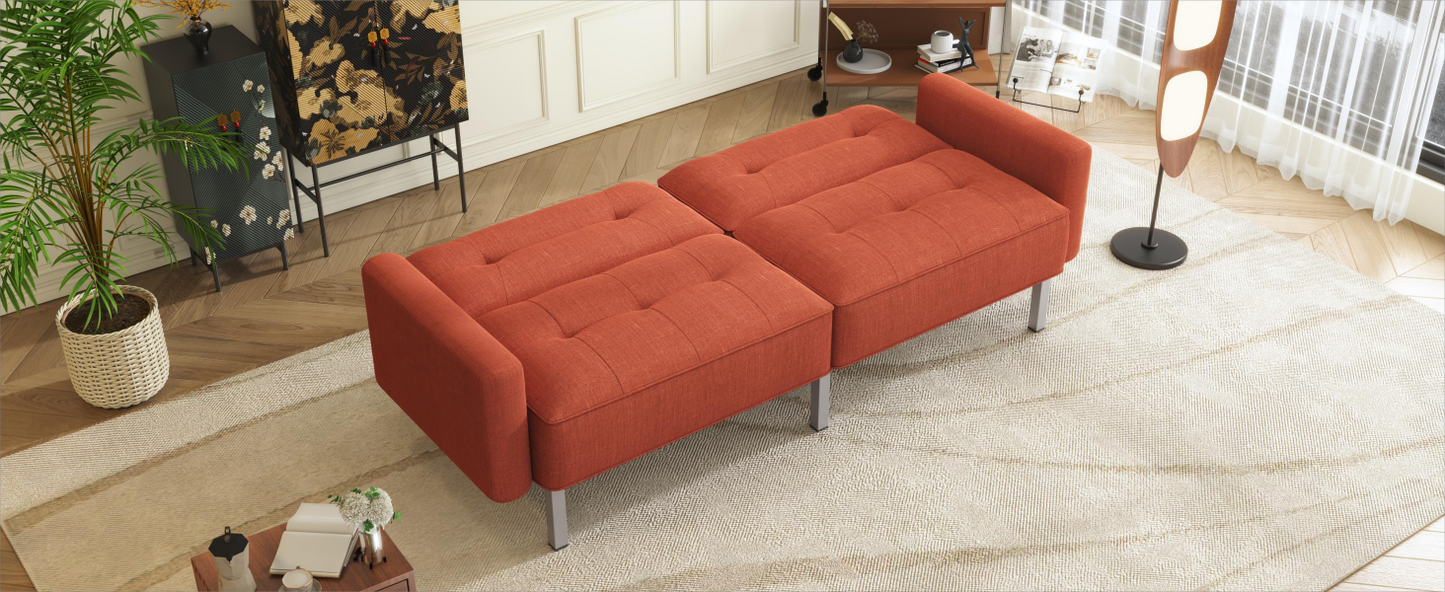 Linen Convertible Sofa Bed, Rust