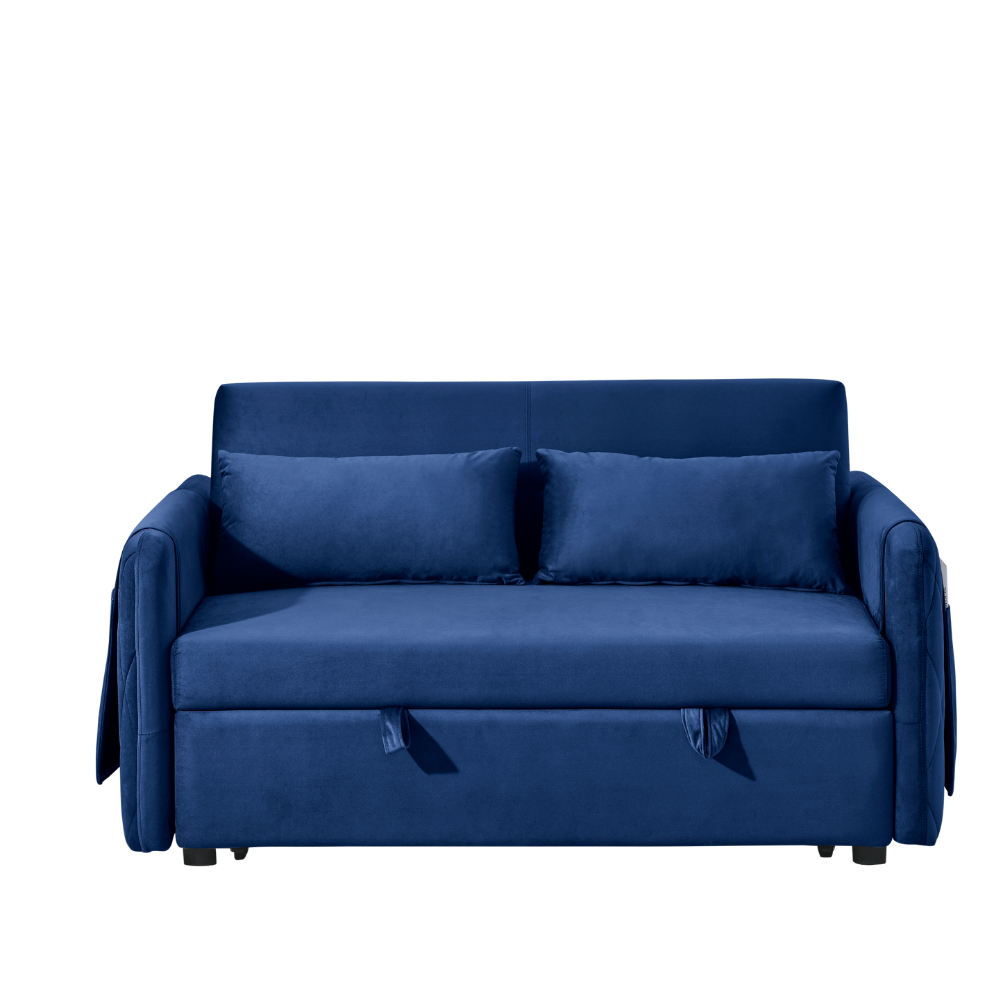 Tufted Blue Modern Convertible Sofa Bed with Detachable Arm Pockets
