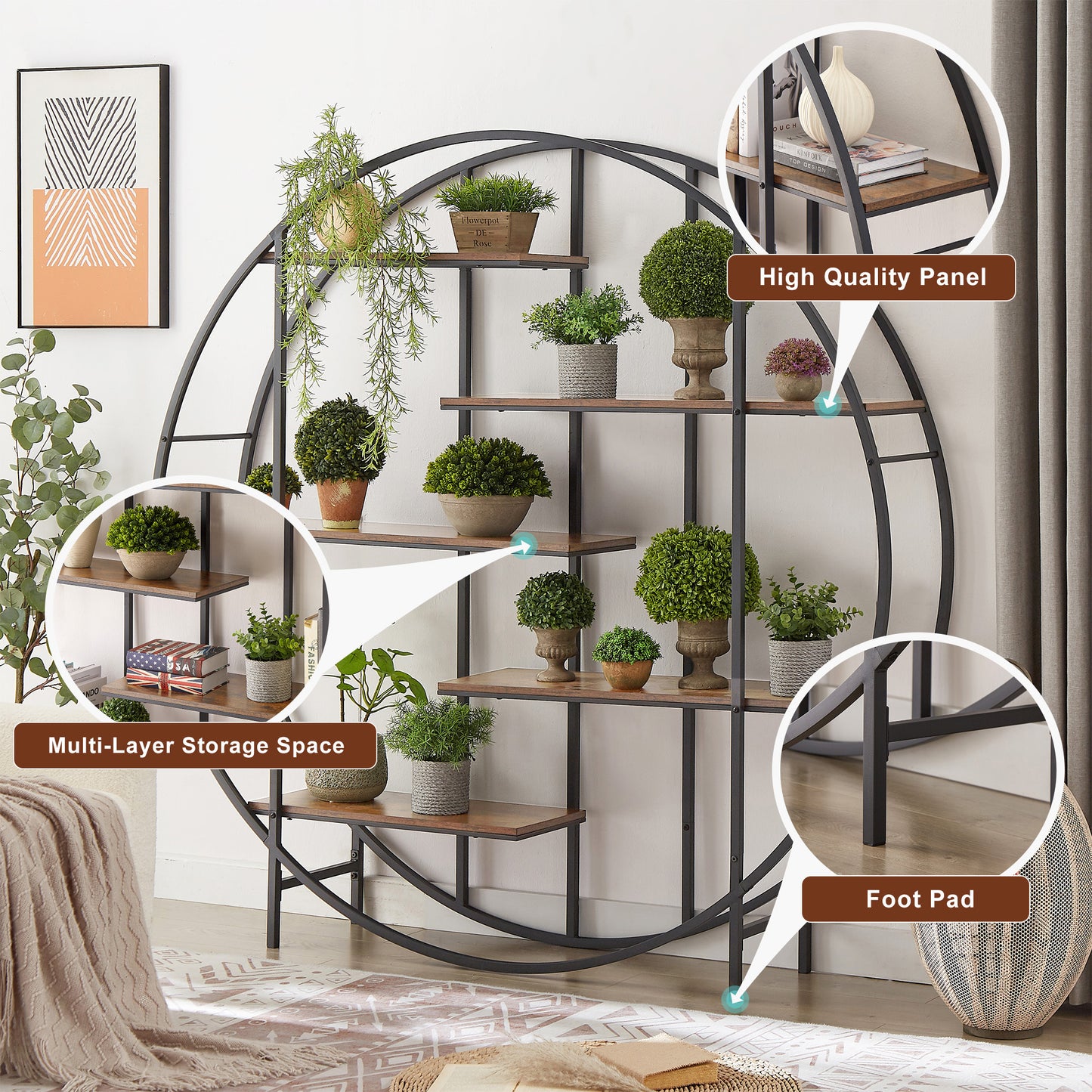 Round 5-Tier Metal Plant Stand and Bookcase
