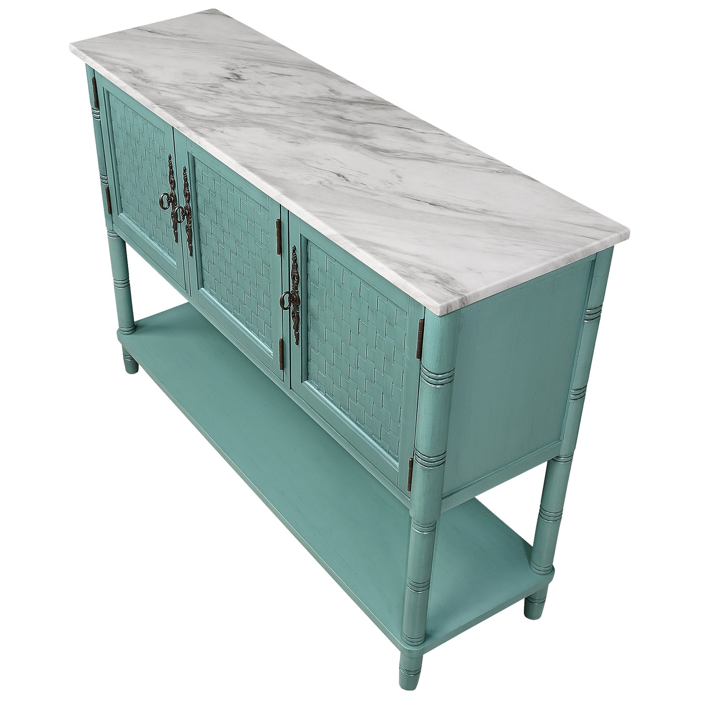 Green Console Table with Marble-Look Top for Any Room