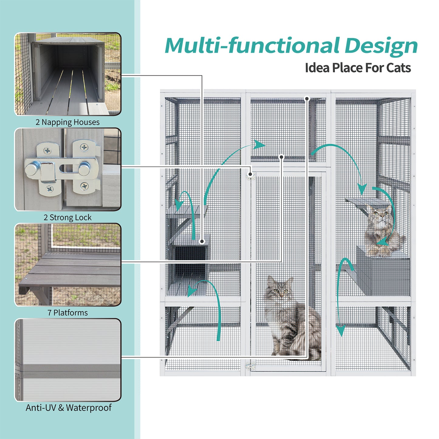 62.6" Outdoor Wooden Cat House Large Catio