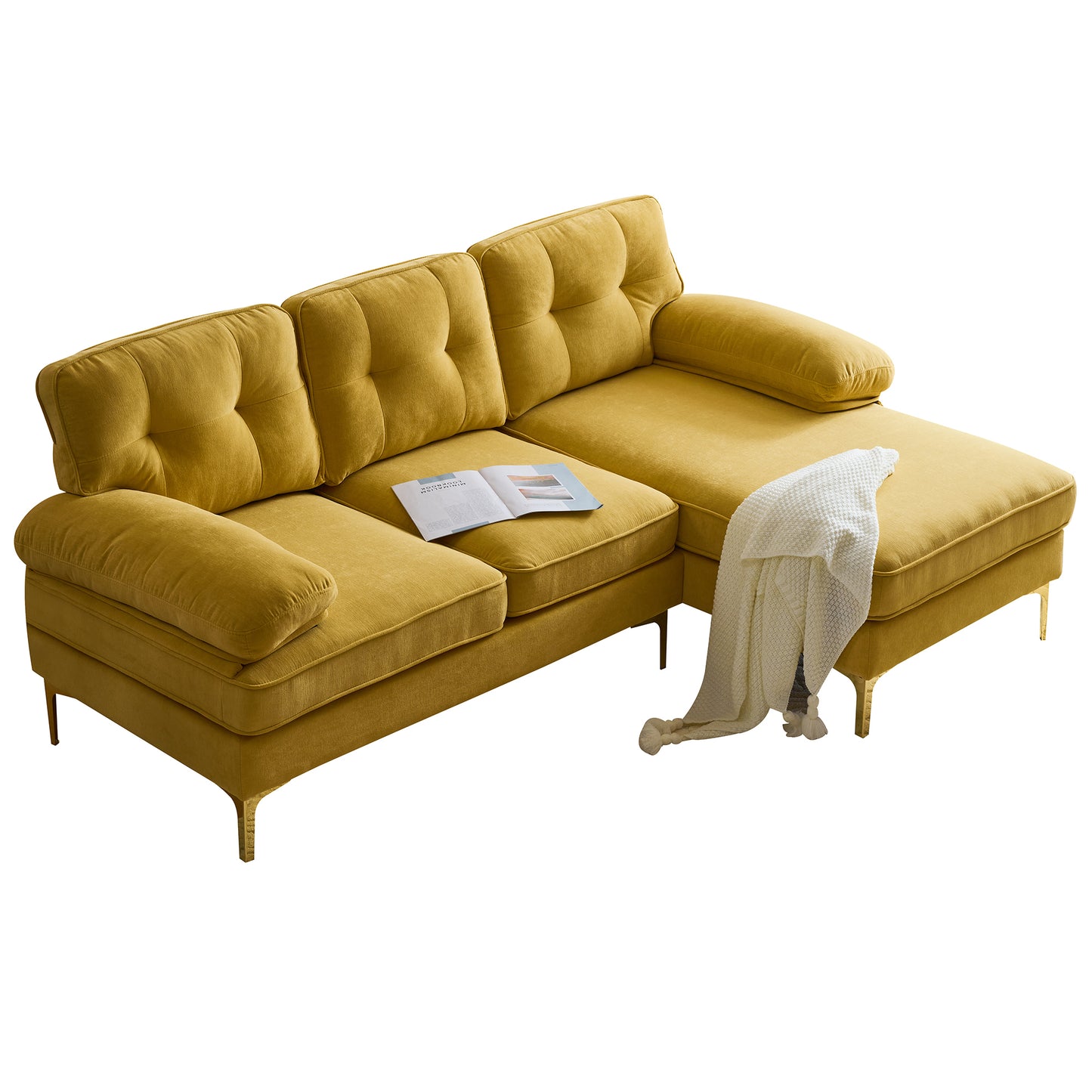 83" Modern Sectional L-Shaped Yellow Sofa