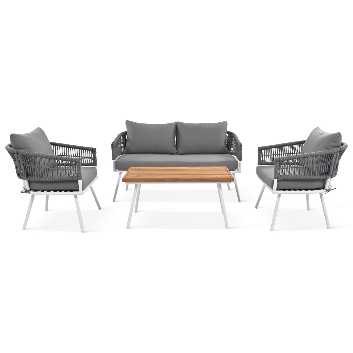 Grey 4-Piece Boho Rope Patio Furniture Set