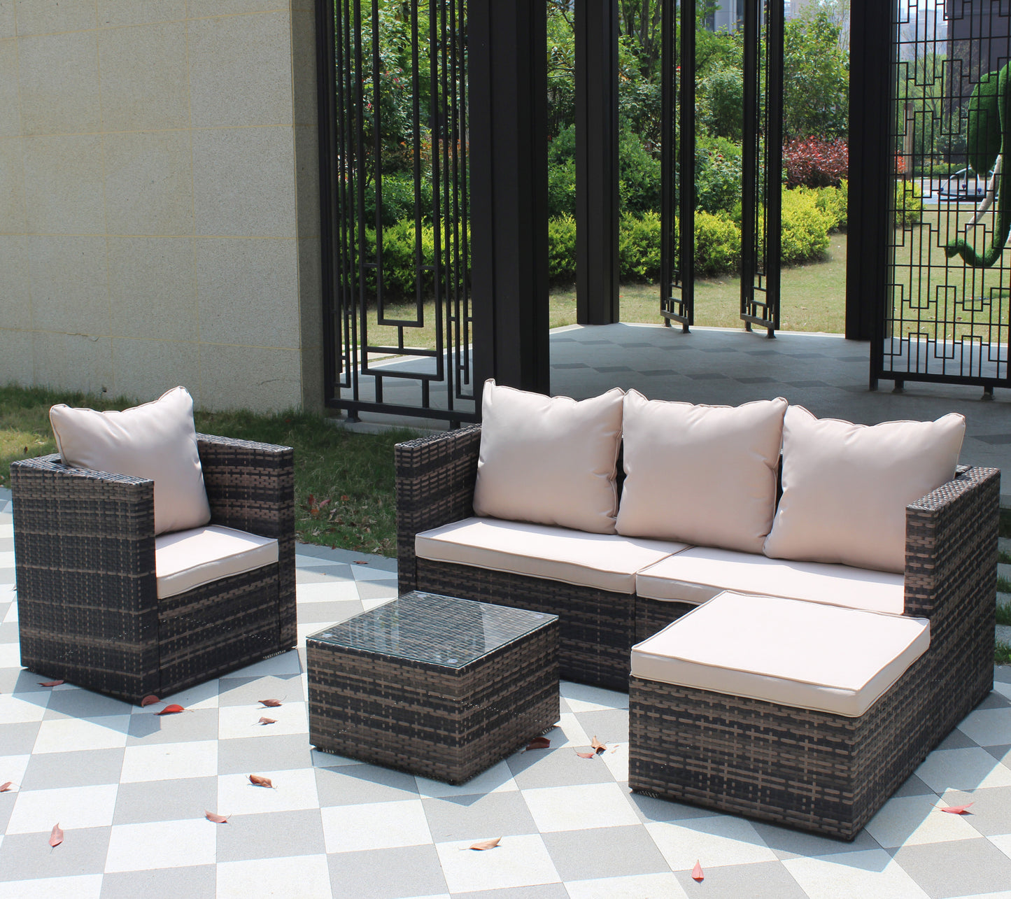 Rattan Patio Furniture 4-Piece Set with Sectional Sofa