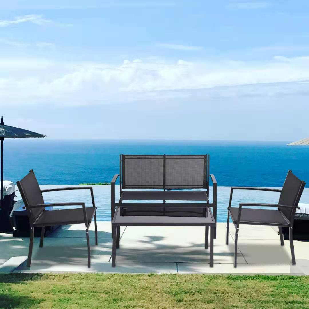 4 Piece Patio Conversation Set, Black