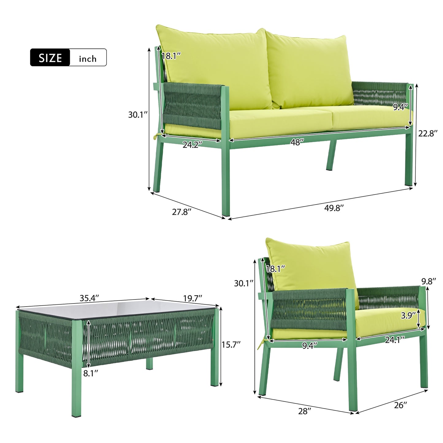 4-Piece Green Rope Patio Furniture Set