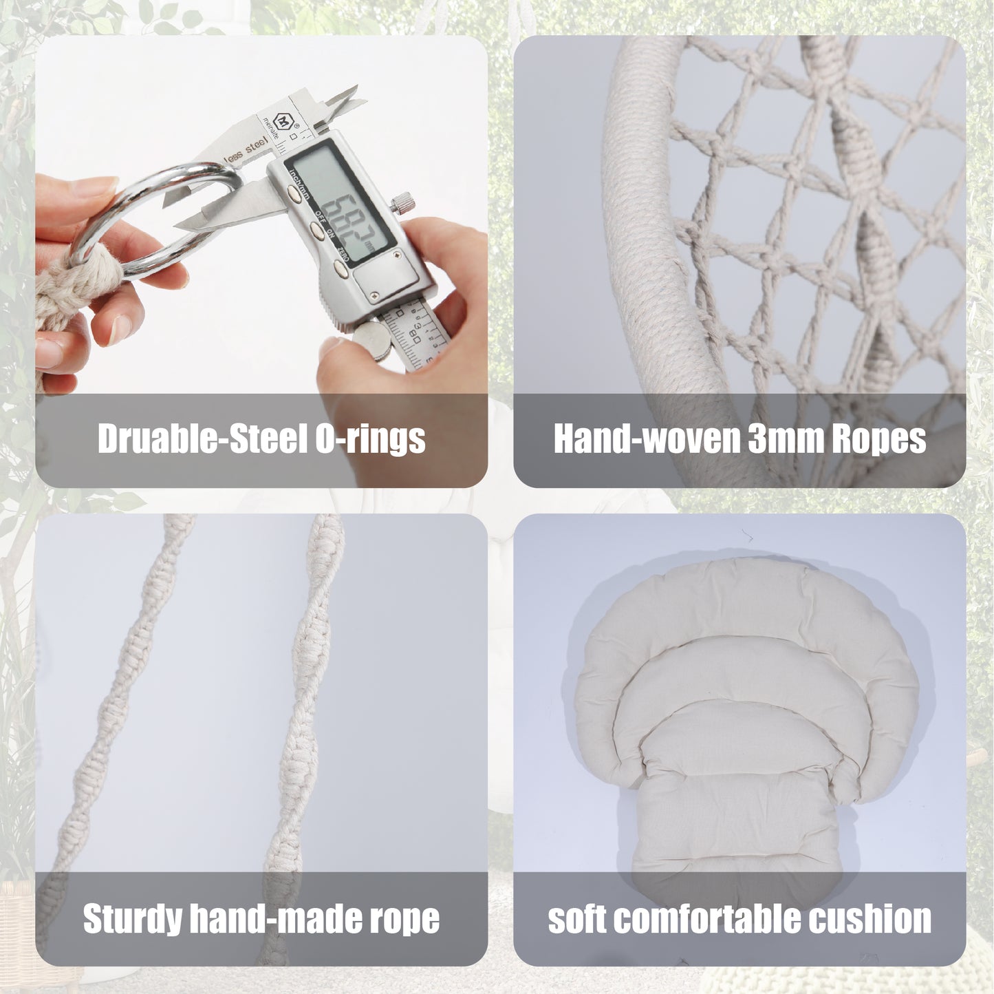 Ultra Padded Cozy Hammock Chair Macrame Swing, Beige