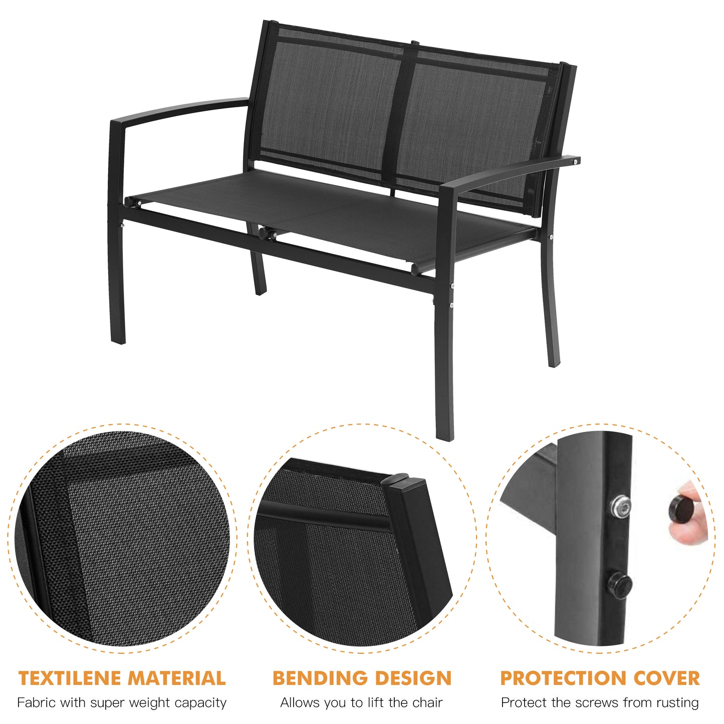 4 Piece Patio Conversation Set, Black