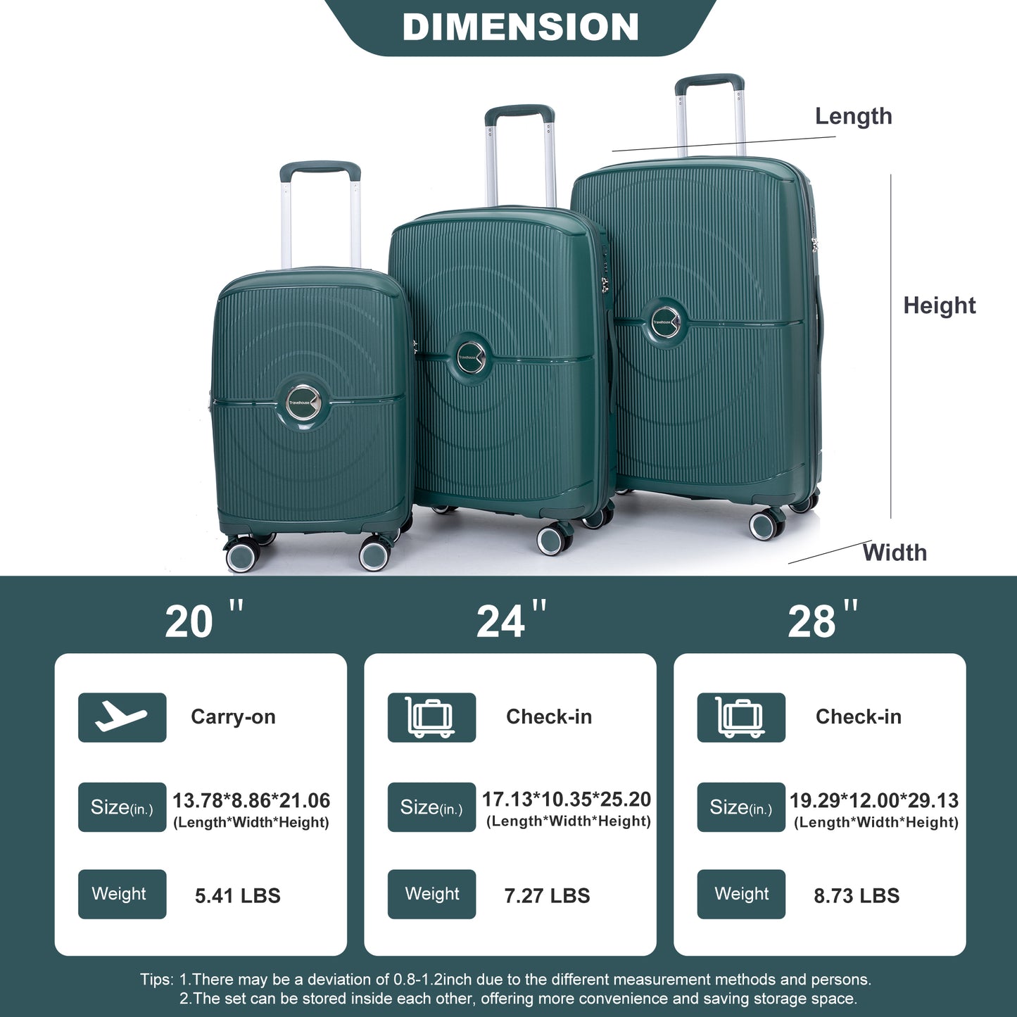 Green Expandable Hardshell 3-Piece Suitcase Set