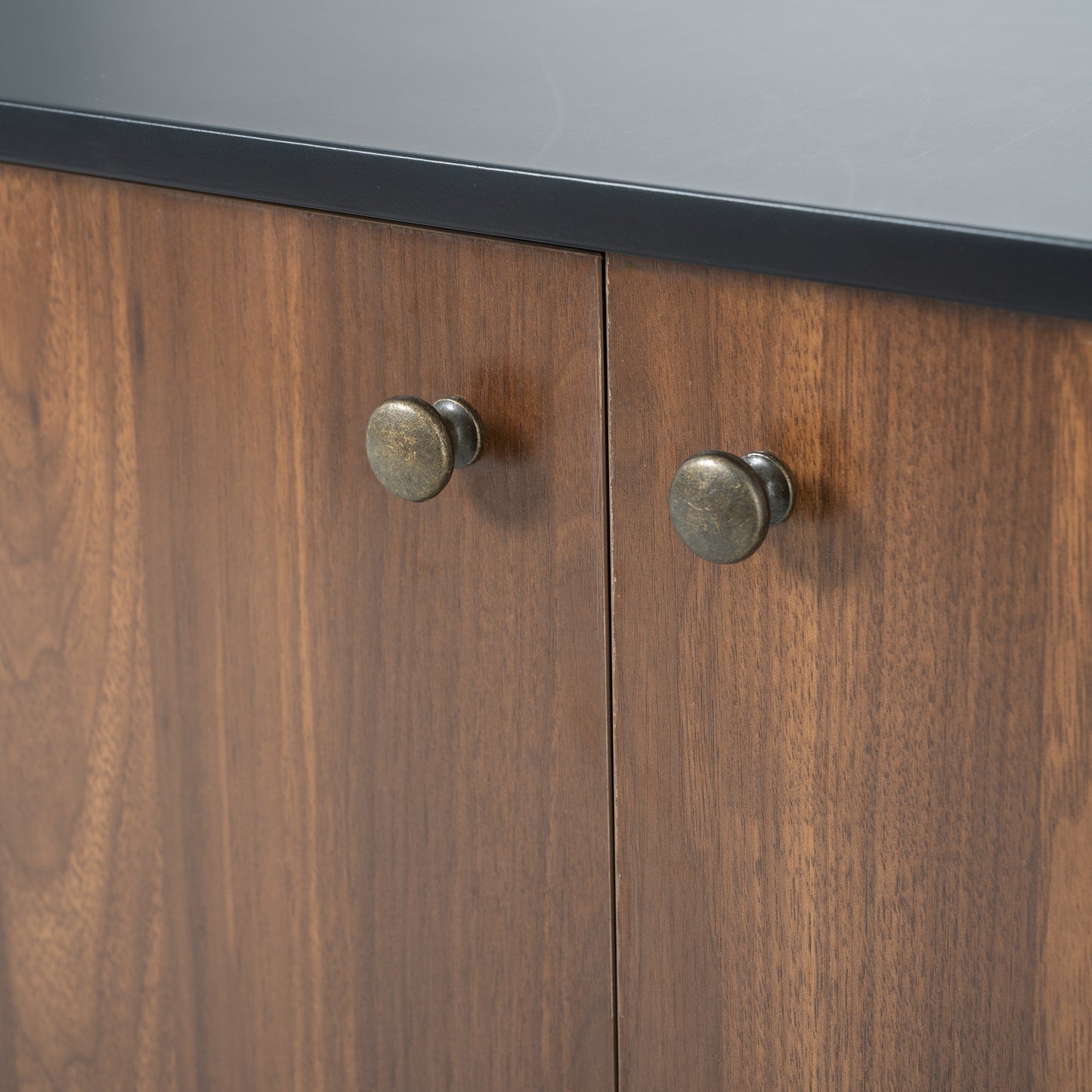 Cat Litter Box Furniture with Hidden Plug, 3 Doors, Walnut and Black