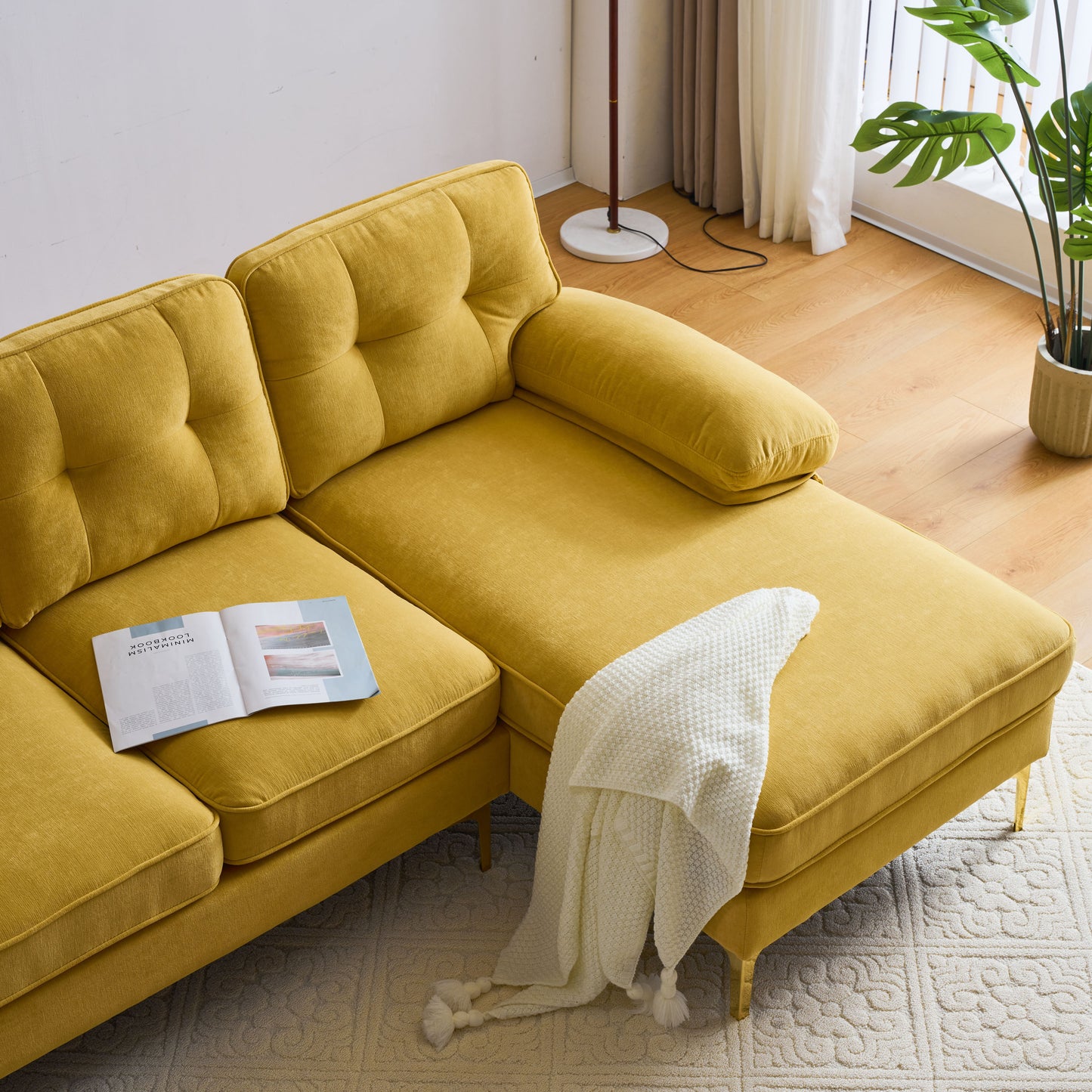 83" Modern Sectional L-Shaped Yellow Sofa