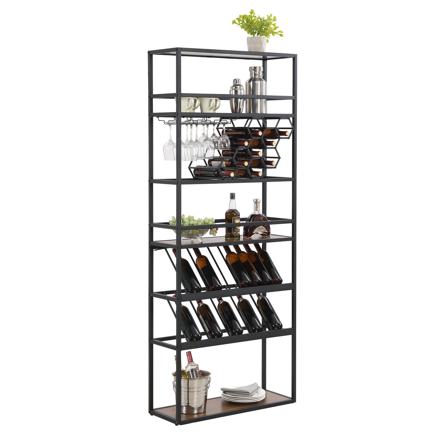 LED Lighted Tall Wine Rack and Adjustable Display Shelves