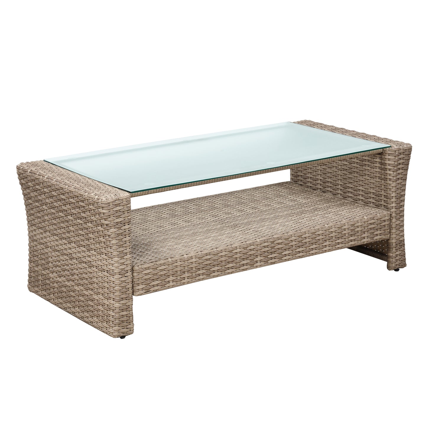 4 Piece Tan Outdoor Wicker Conversation Set with Storage Ottomans