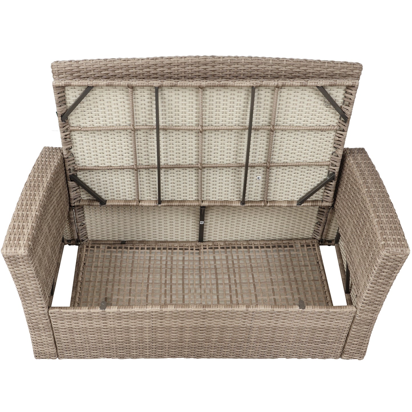 4 Piece Tan Outdoor Wicker Conversation Set with Storage Ottomans