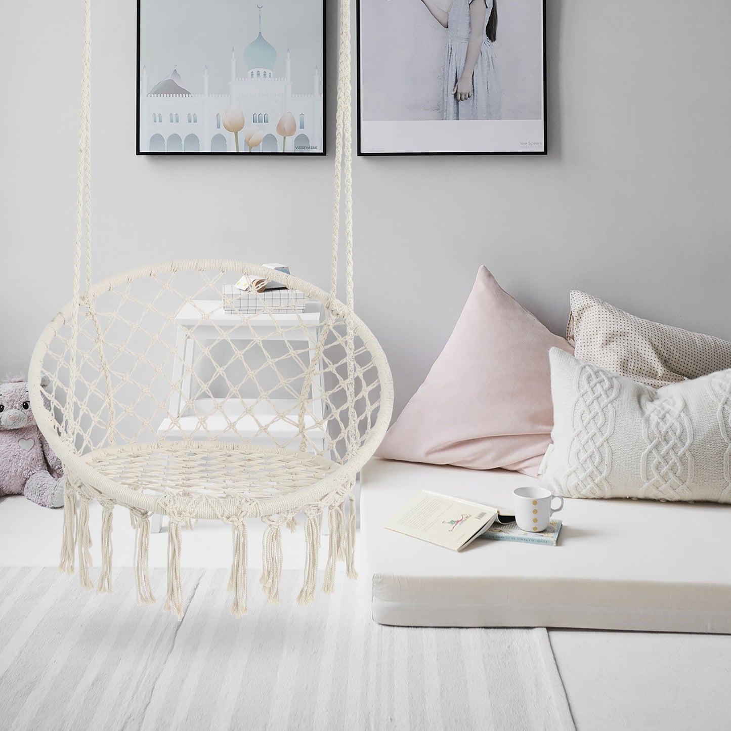 White Hanging Hammock Chair Macrame Swing