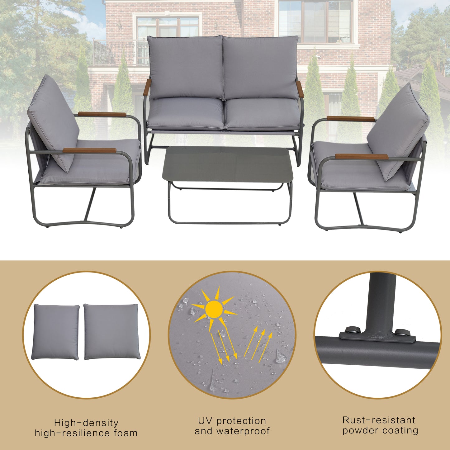 4-Piece Outdoor Industrial-style Patio Furniture Sets