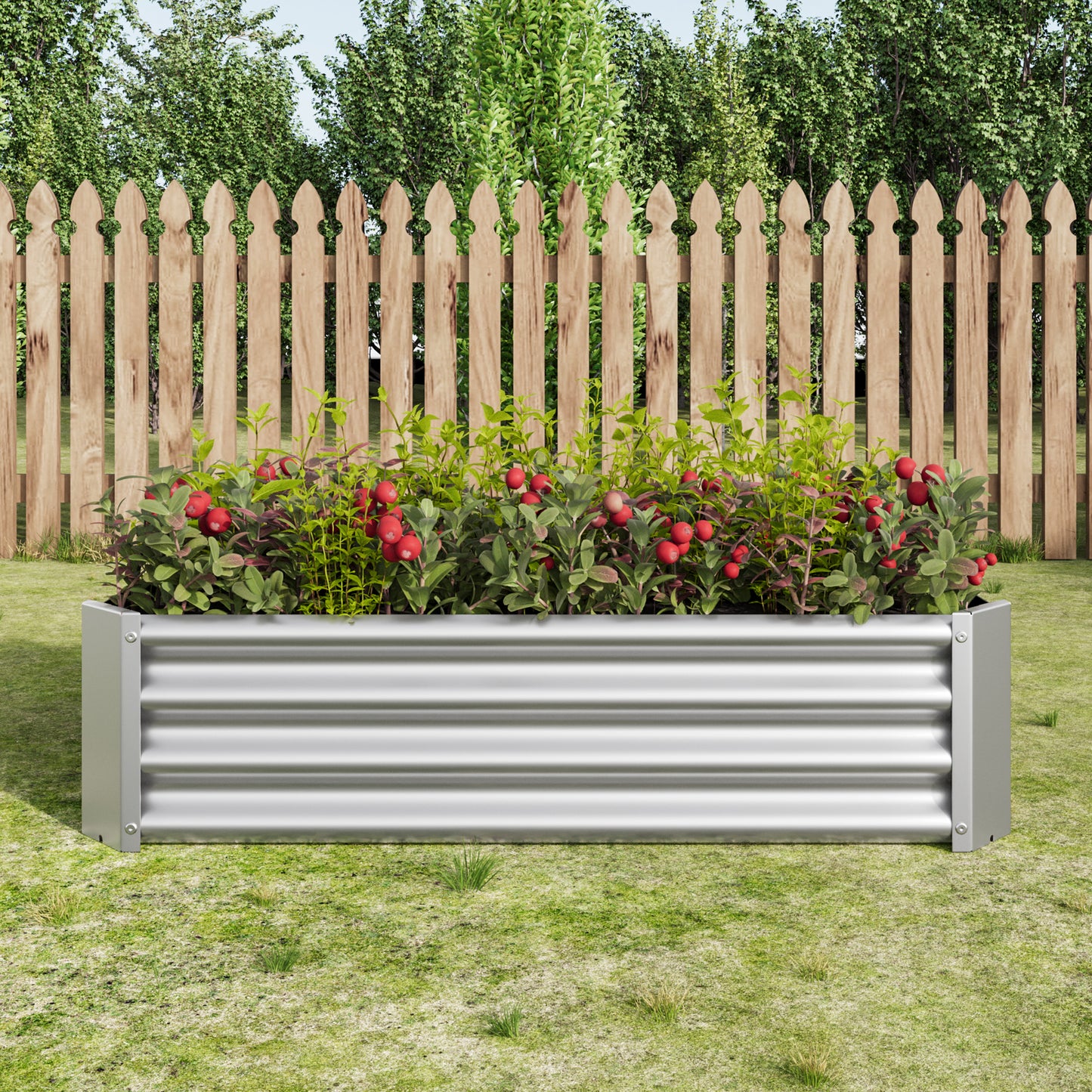 Metal Raised Garden Bed, Rectangle Raised Planter 4×2×1ft for Flowers Plants, Vegetables Herb Silver